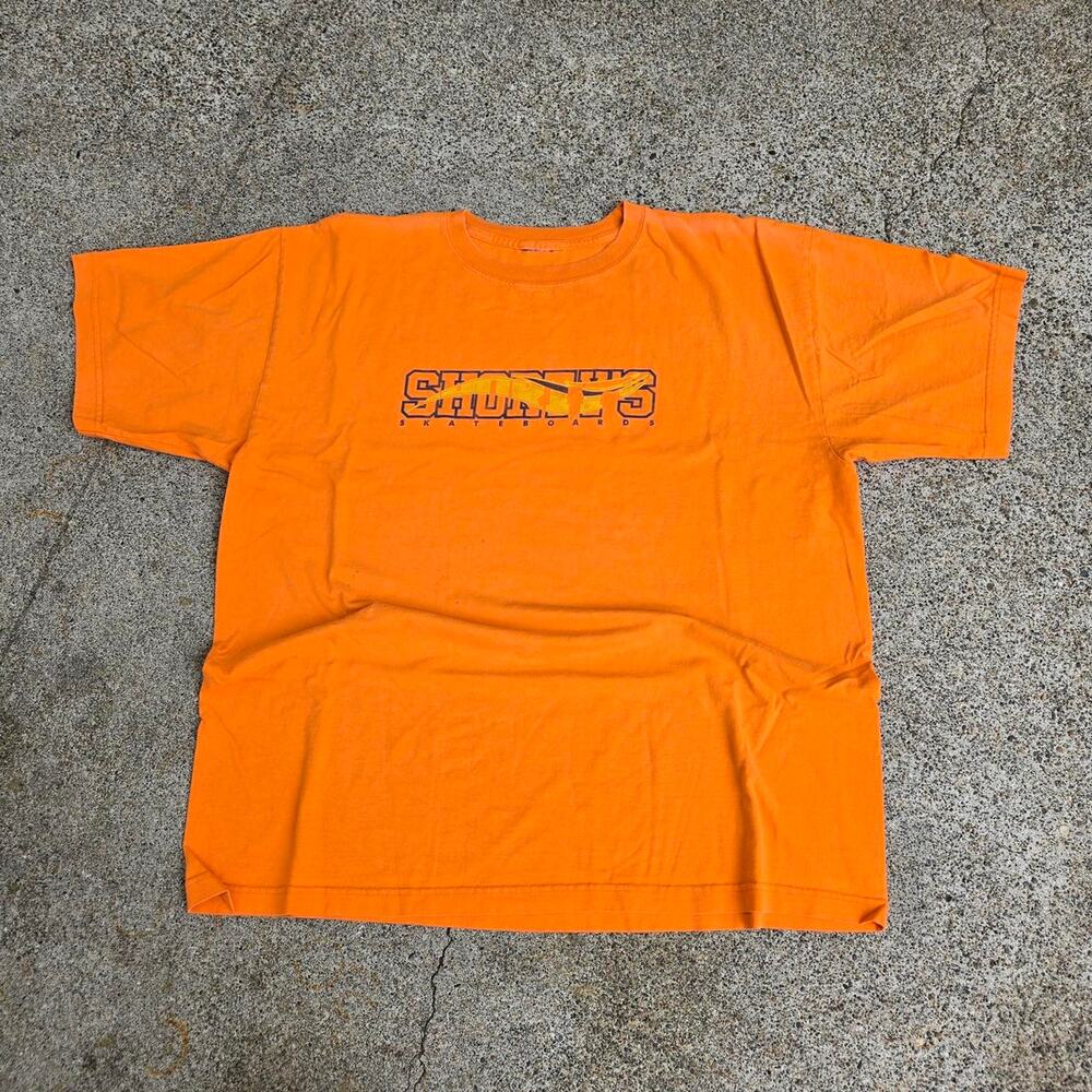Vtg SHORTY'S Skateboards Swirl Spellout Graphic Skate Surf Baggy T Shirt XXL